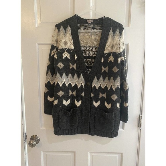 J JILL Wool Chunky Knit Southwestern Fair Isle Beaded Cardigan Sweater Size XS - Picture 2 of 14